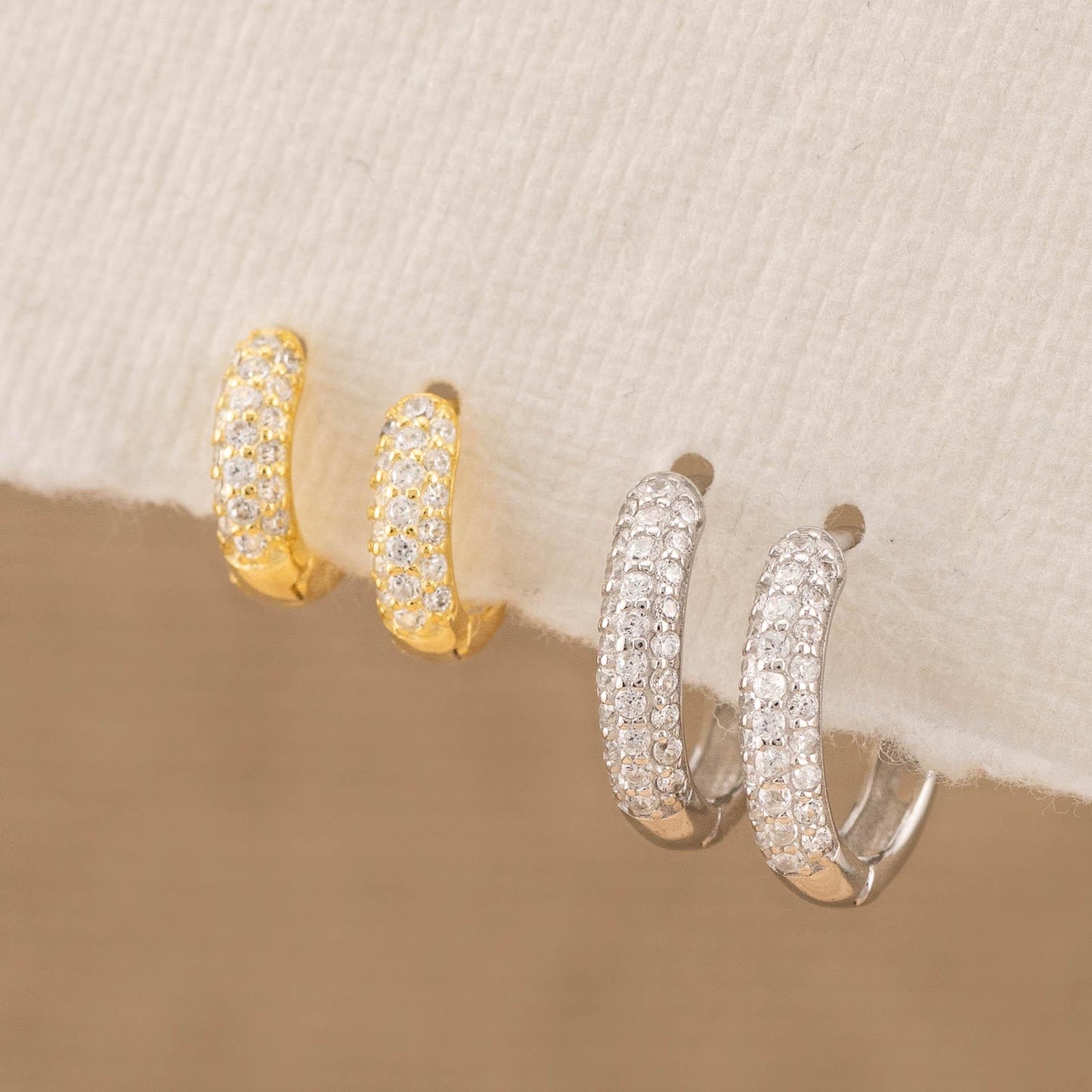Thick pave small huggie hoops