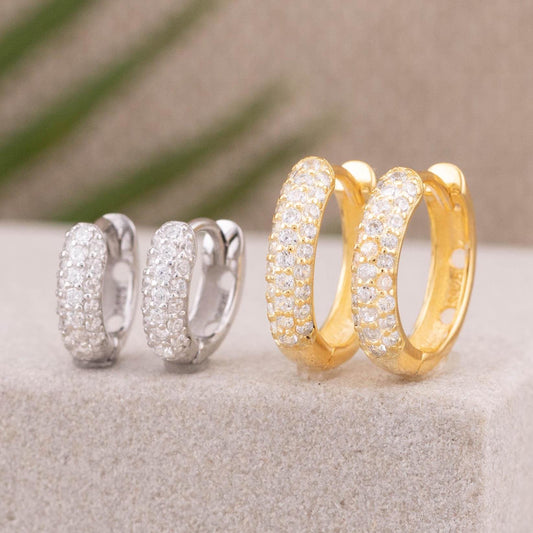 Thick pave small huggie hoops