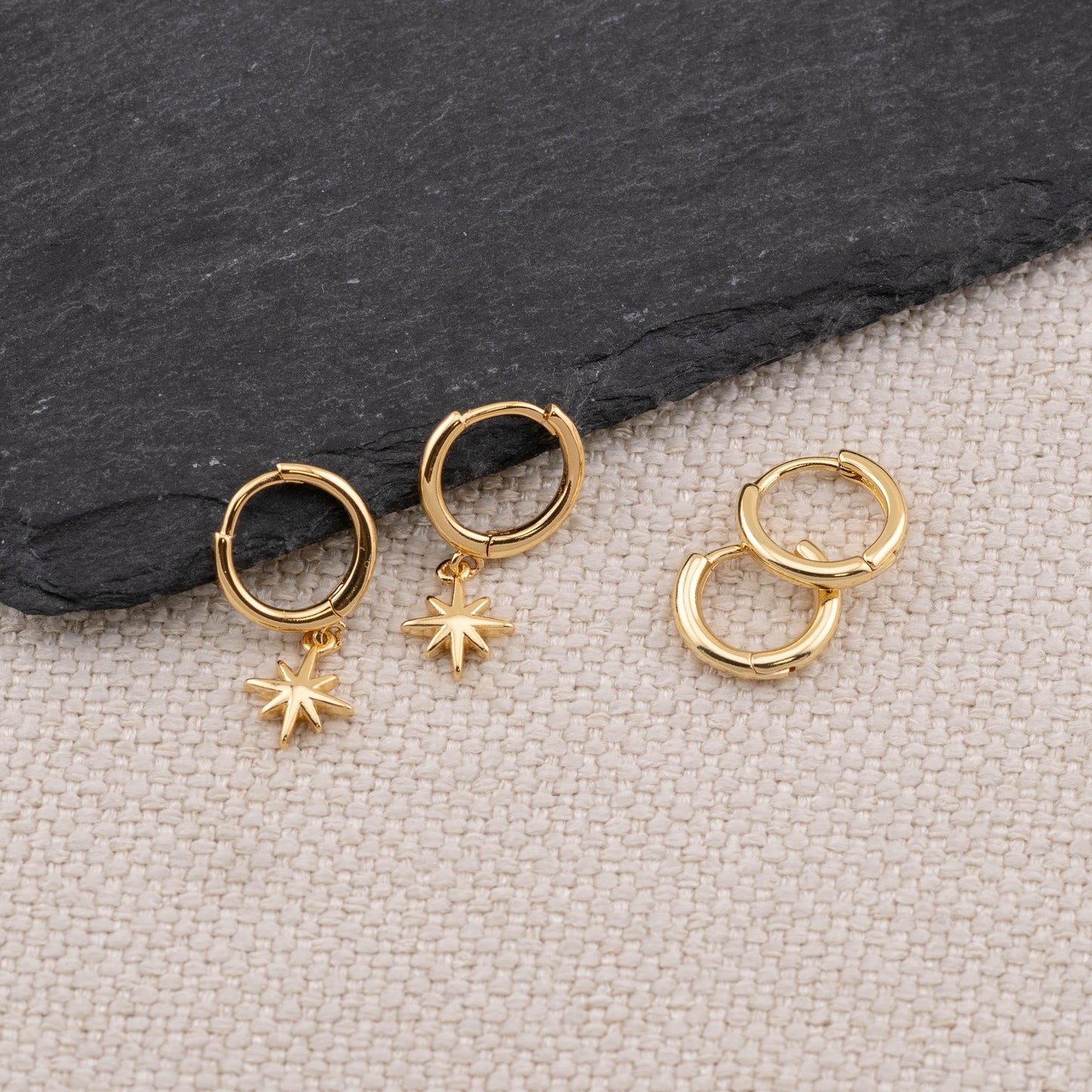 Celestial huggie hoop earrings set, small 14K gold filled huggie hoop stack, non tarnish cartilage earrings, star stud, matching-gift-set