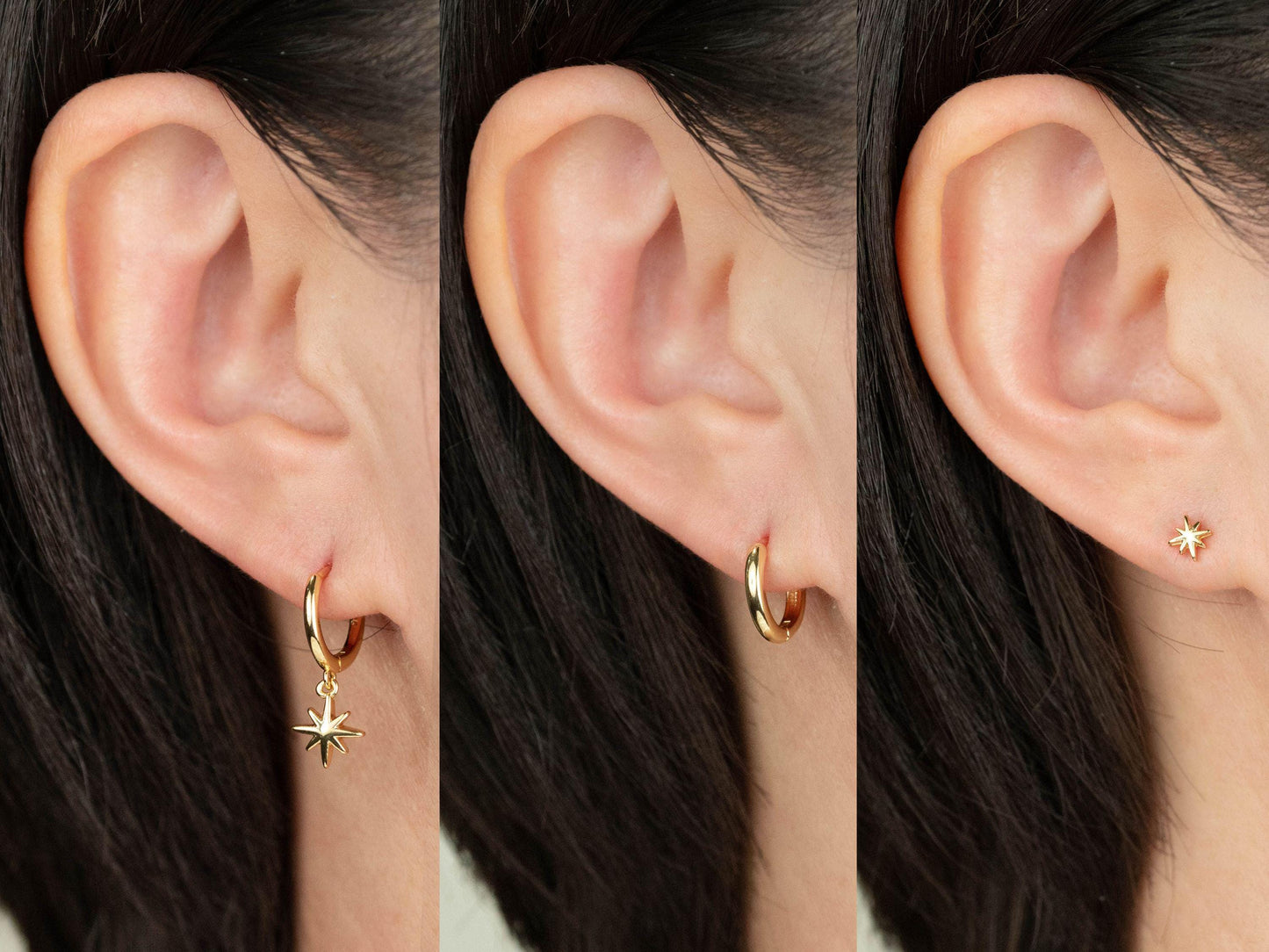 Celestial huggie hoop earrings set, small 14K gold filled huggie hoop stack, non tarnish cartilage earrings, star stud, matching-gift-set
