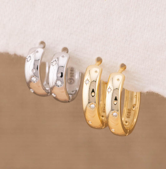 Gold celestial hoop huggies