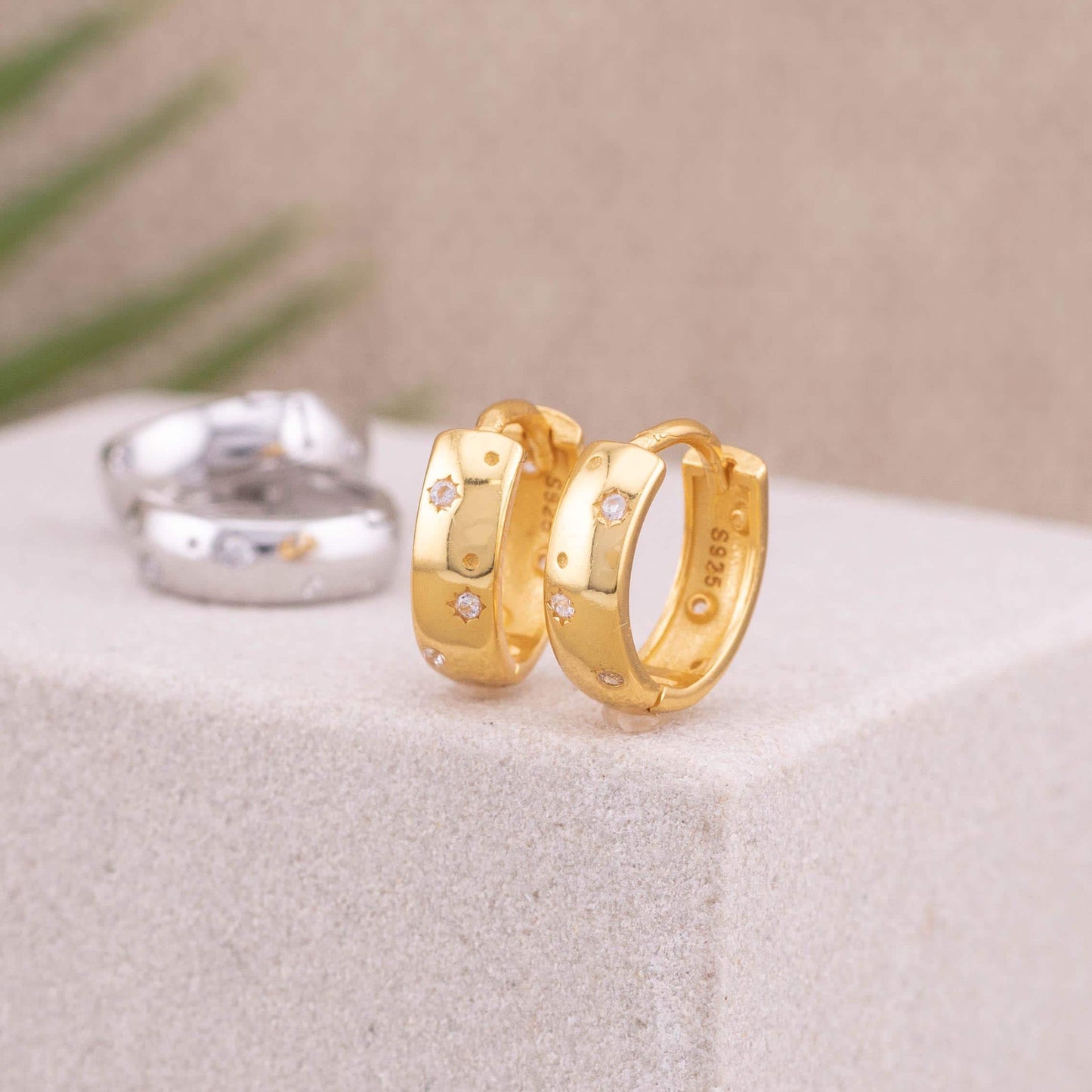 Gold celestial hoop huggies