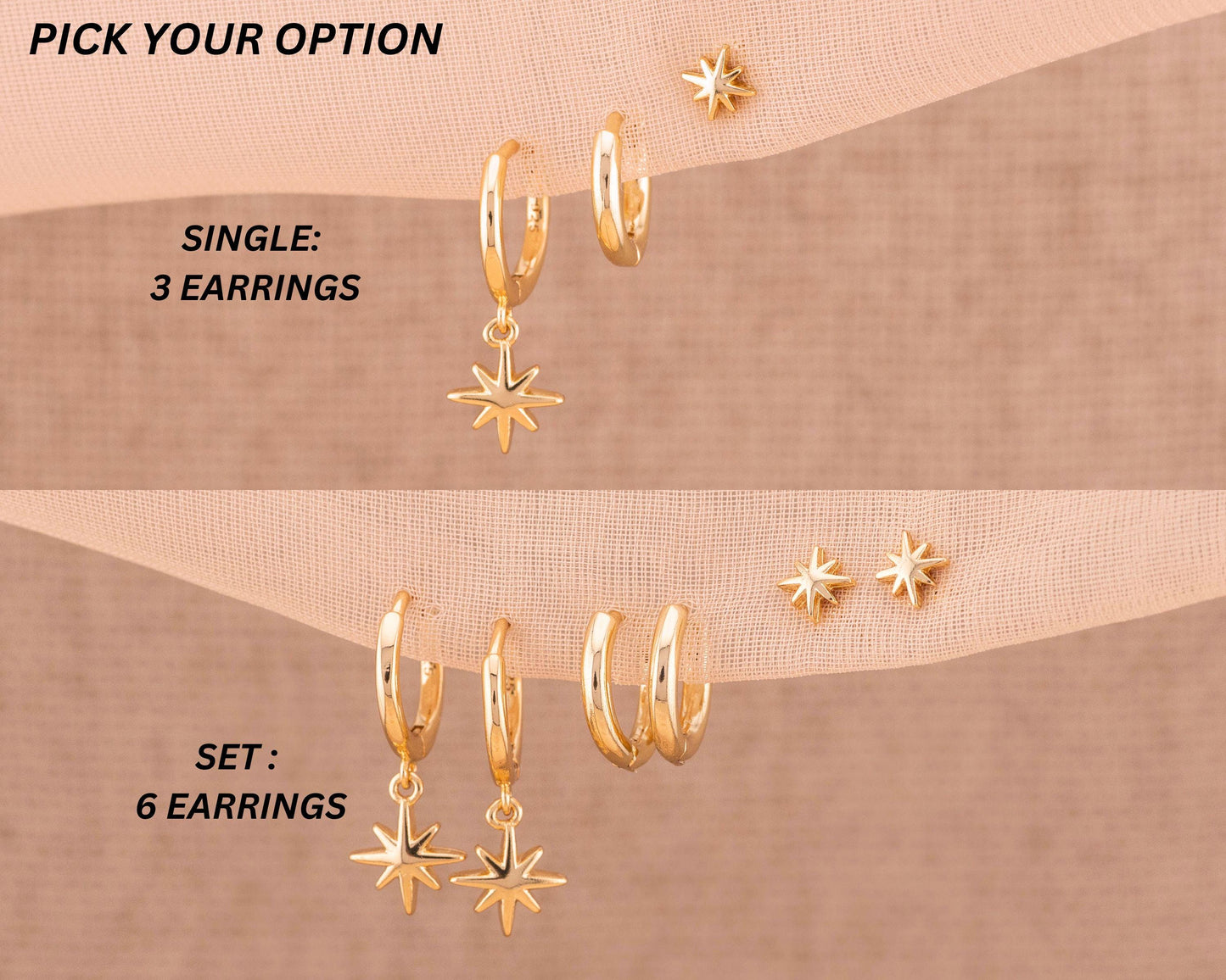 Celestial huggie hoop earrings set