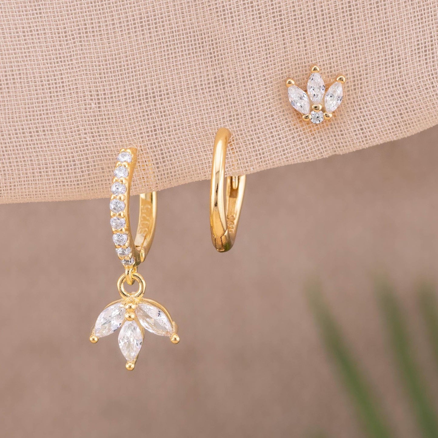 2 or 3 pairs marquise huggie earring stack set