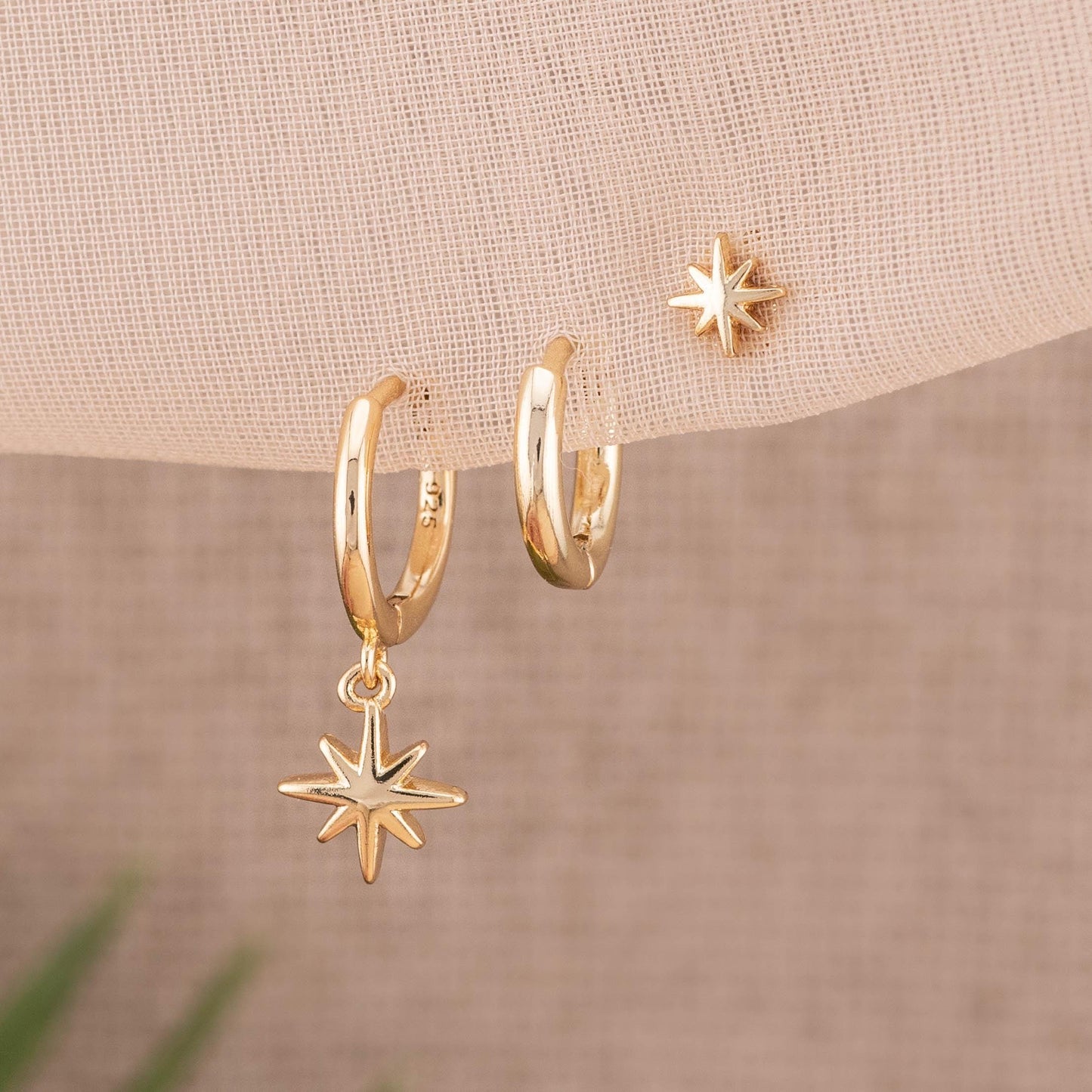 Celestial huggie hoop earrings set, small 14K gold filled huggie hoop stack, non tarnish cartilage earrings, star stud, matching-gift-set