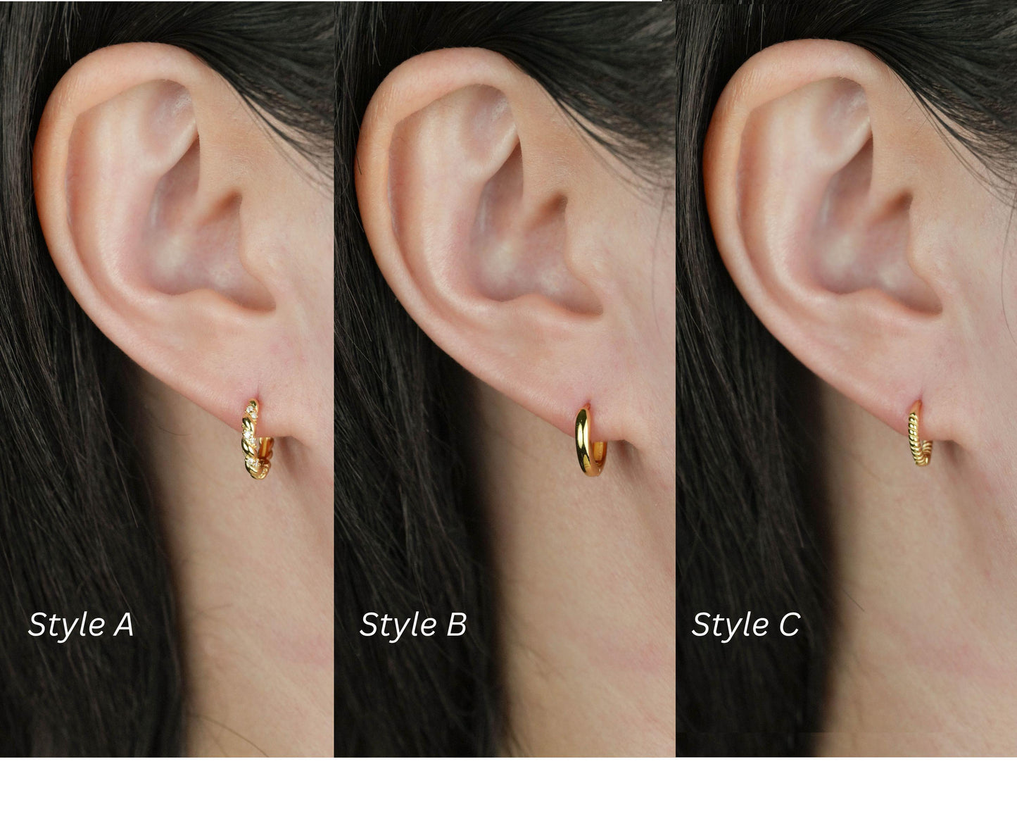 2 or 3 Pairs hoop set earrings gift-ready, gold hoop twisting pave stacked cartilage huggies 8mm, 10mm hoops, 14K gold fill sterling silver