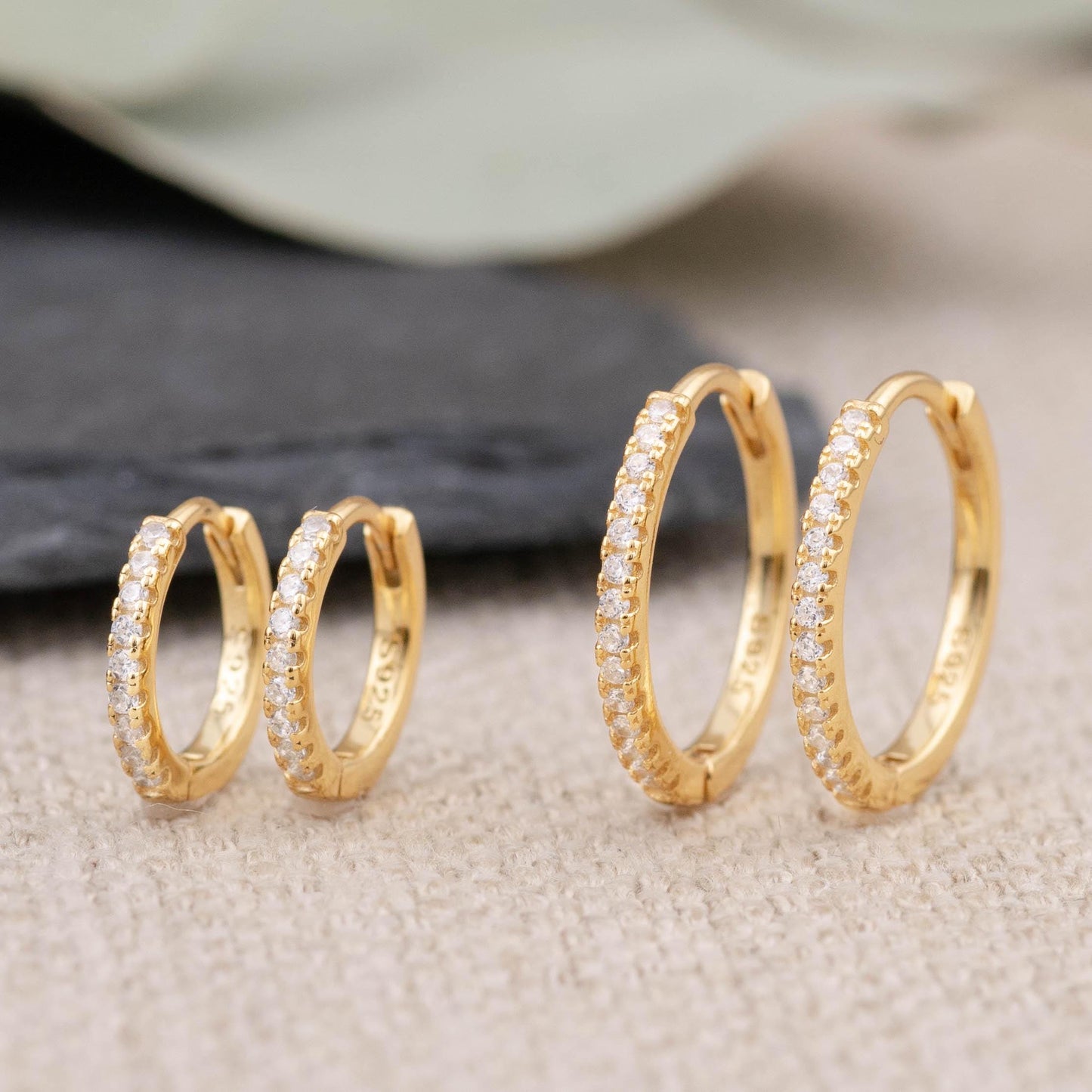 Gold pave huggie hoop earrings