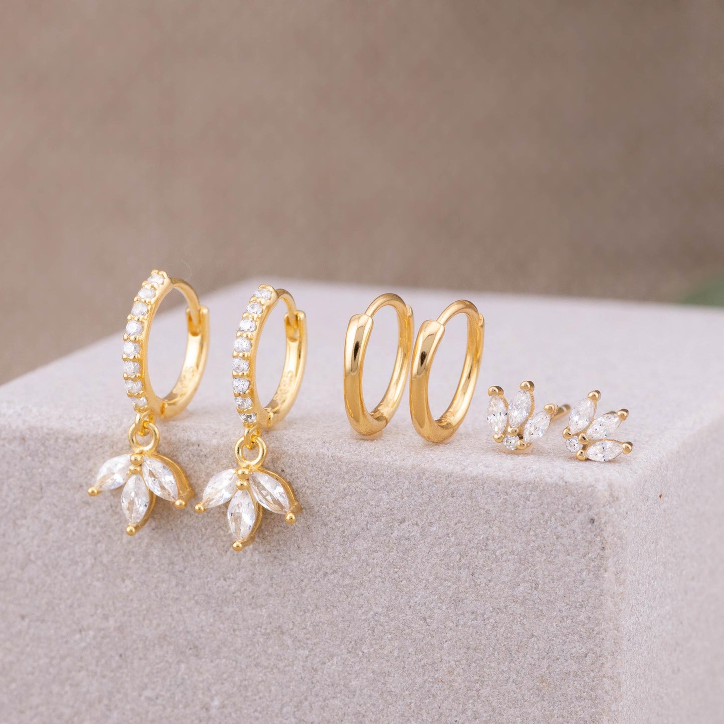 2 or 3 pairs marquise huggie earring stack set
