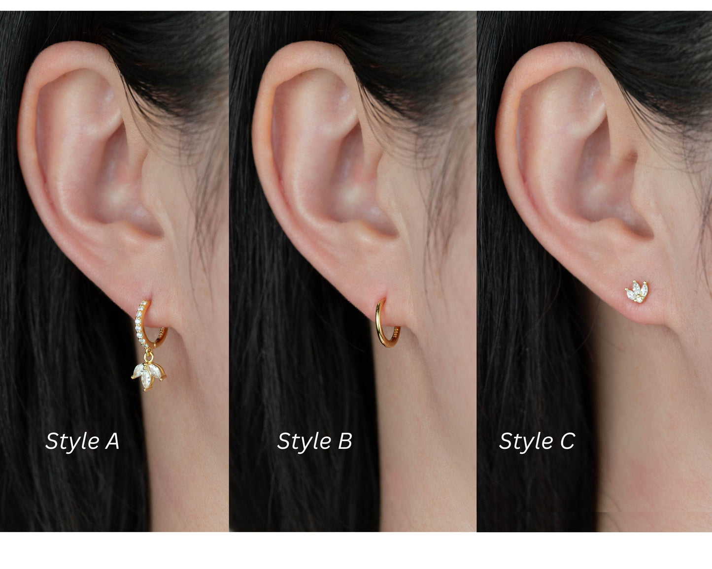 2 or 3 pairs marquise huggie earring stack set