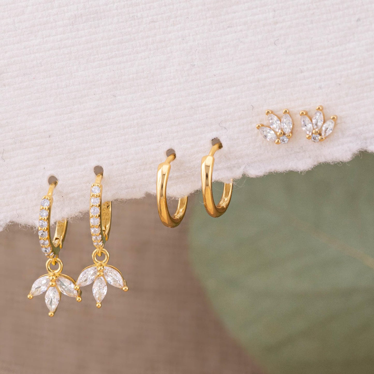 2 or 3 pairs marquise huggie earring stack set