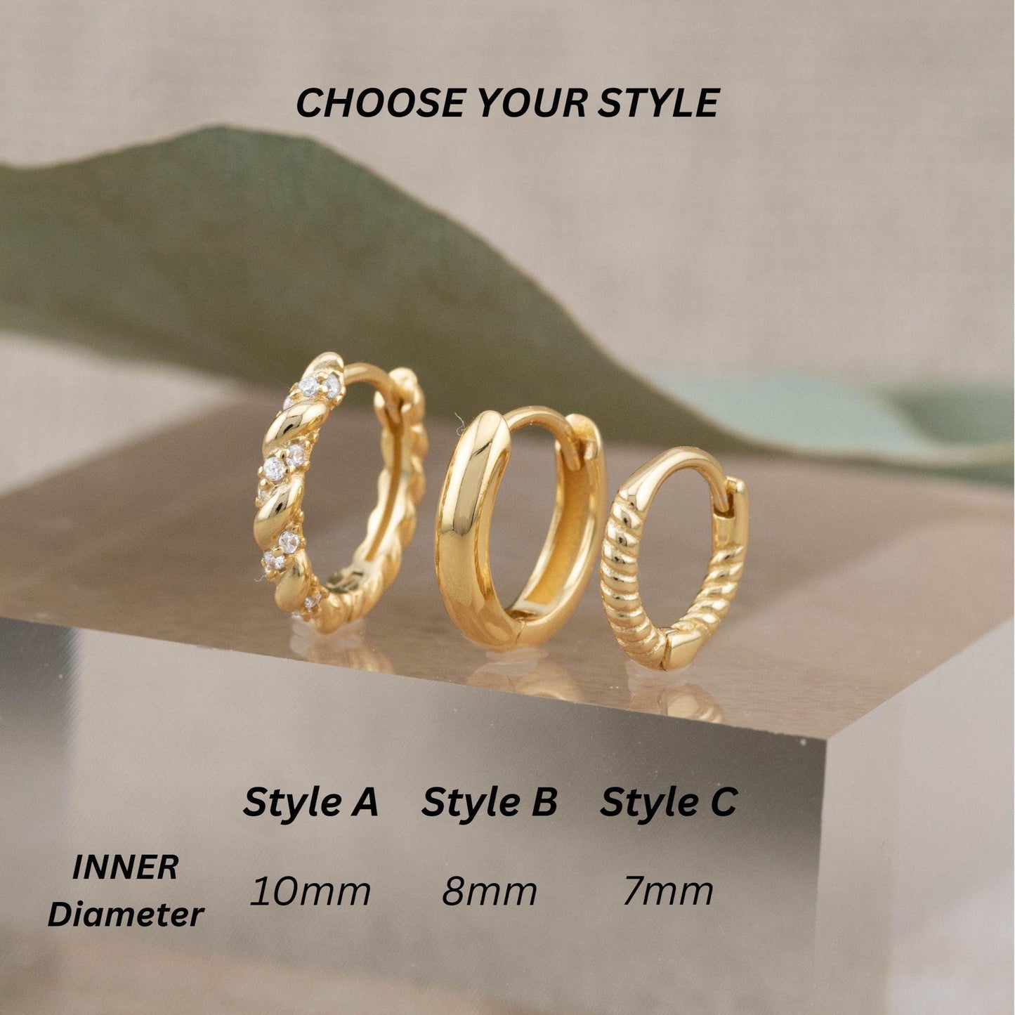 2 or 3 Pairs hoop set earrings gift-ready, gold hoop twisting pave stacked cartilage huggies 8mm, 10mm hoops, 14K gold fill sterling silver
