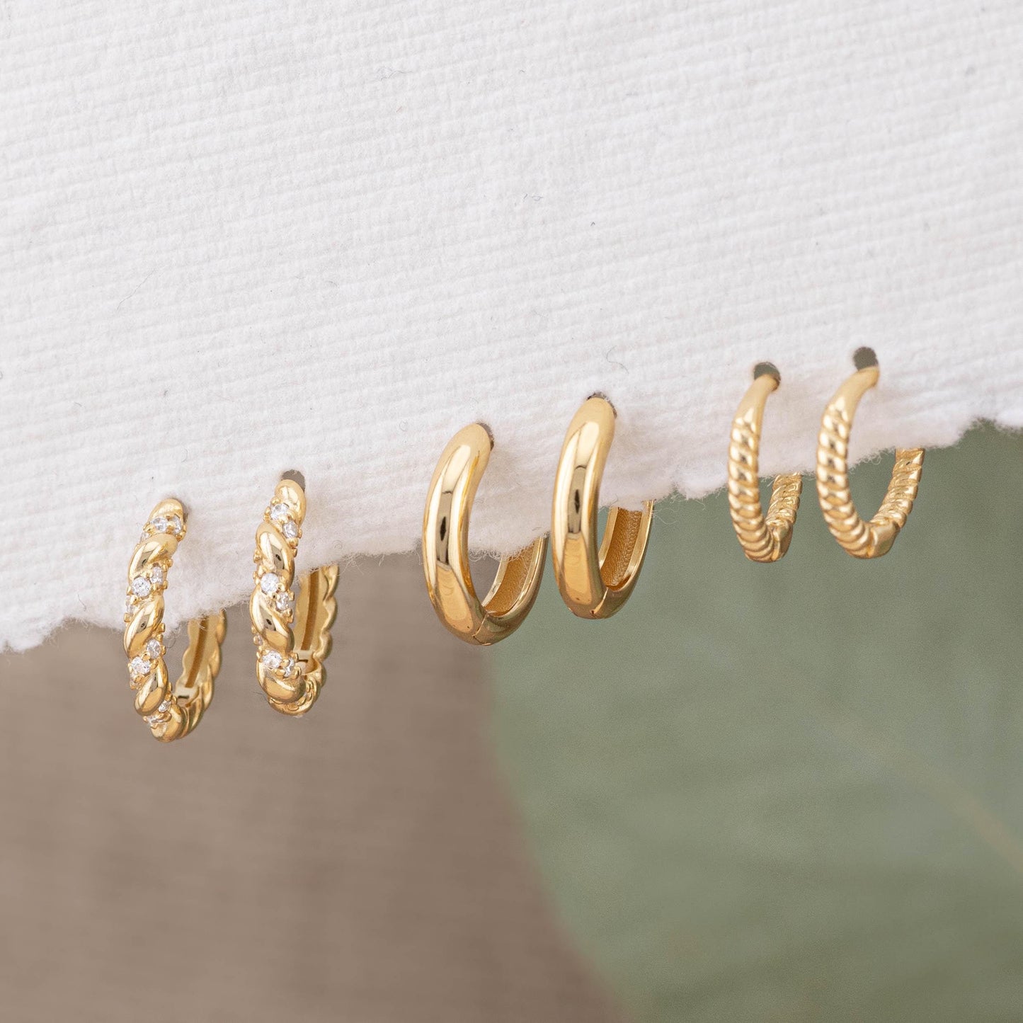 2 or 3 Pairs hoop set earrings gift-ready, gold hoop twisting pave stacked cartilage huggies 8mm, 10mm hoops, 14K gold fill sterling silver