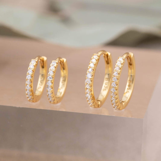 Gold pave huggie hoop earrings