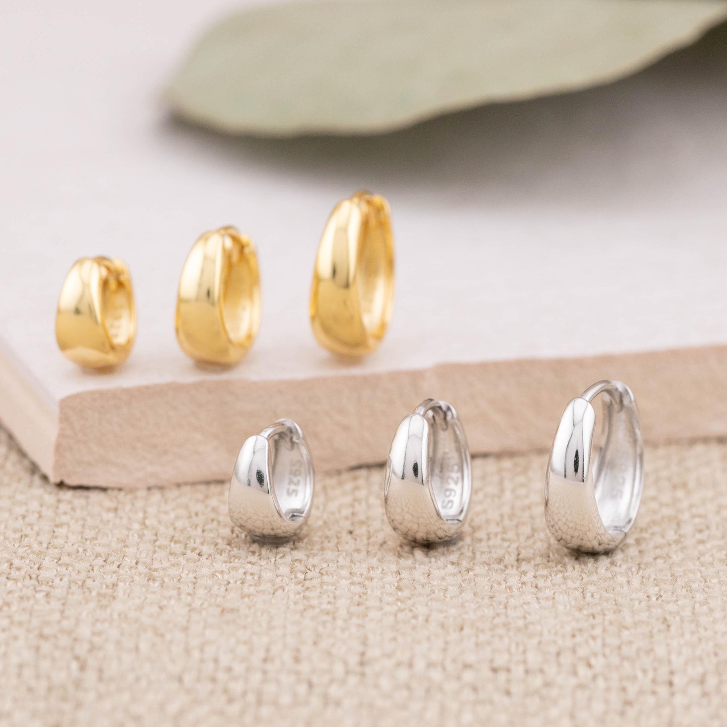 Huggie earrings, small hoop earrings set, tiny hoop earrings, 925 solid sterling silver chunky mini hoops, gold huggie sleeper tapered hoops