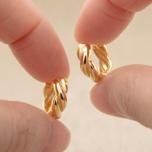 Chunky hoop earring, 14K gold twist small huggie hoop, hinge hoop clicker, 10mm hoops for stacking, hypoallergenic tarnish free, gift ready