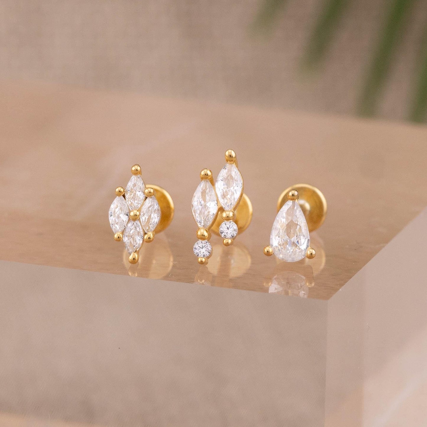Tiny diamond 18G flat back studs earrings