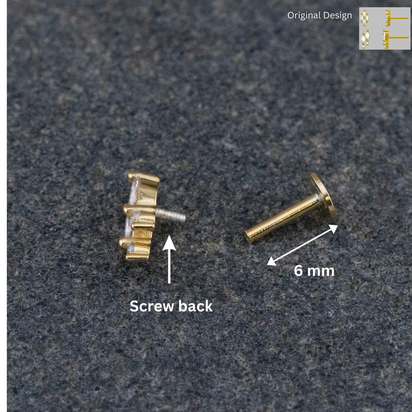 Tiny diamond 18G flat back studs earrings