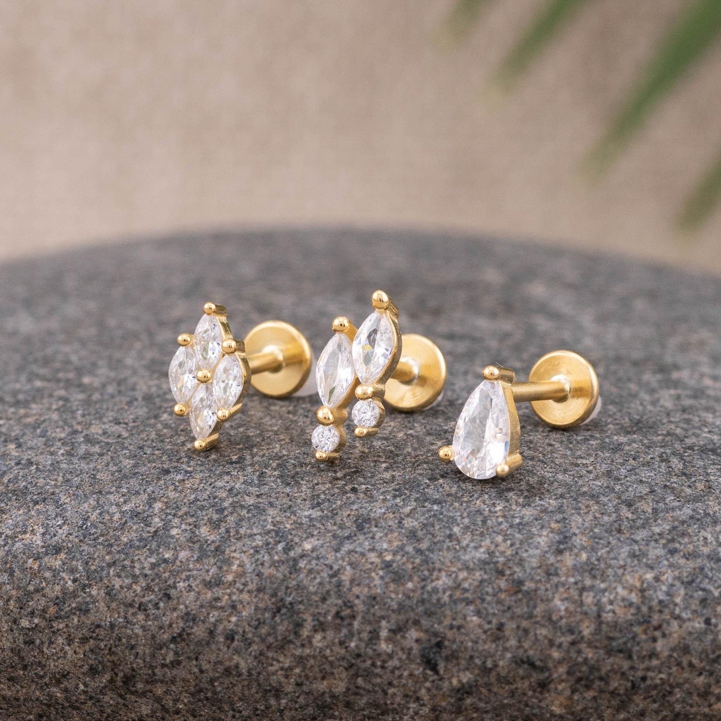 Tiny diamond 18G flat back studs earrings