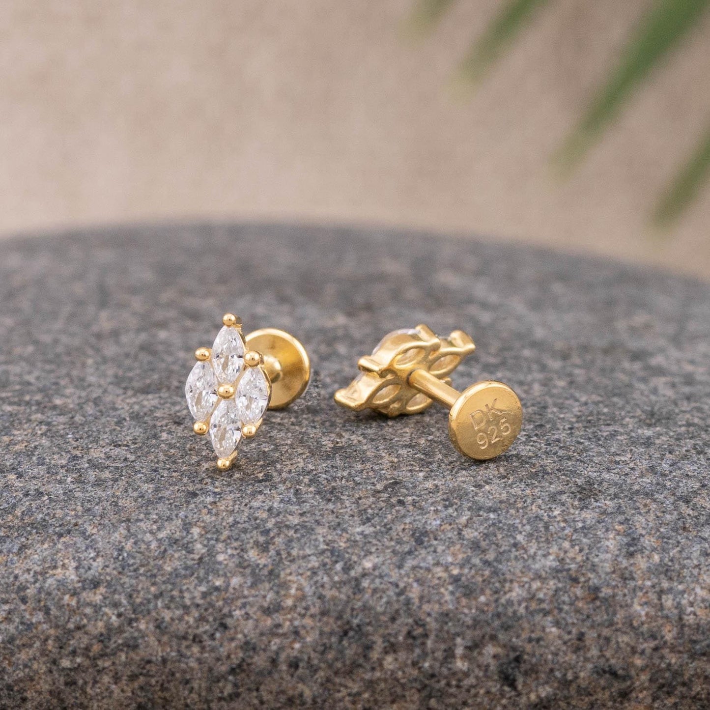 Tiny diamond 18G flat back studs earrings