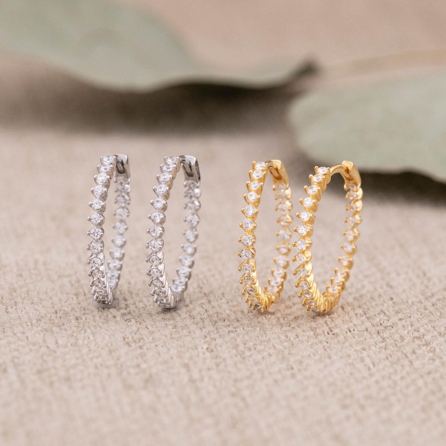 Pave diamonds 15mm hoops