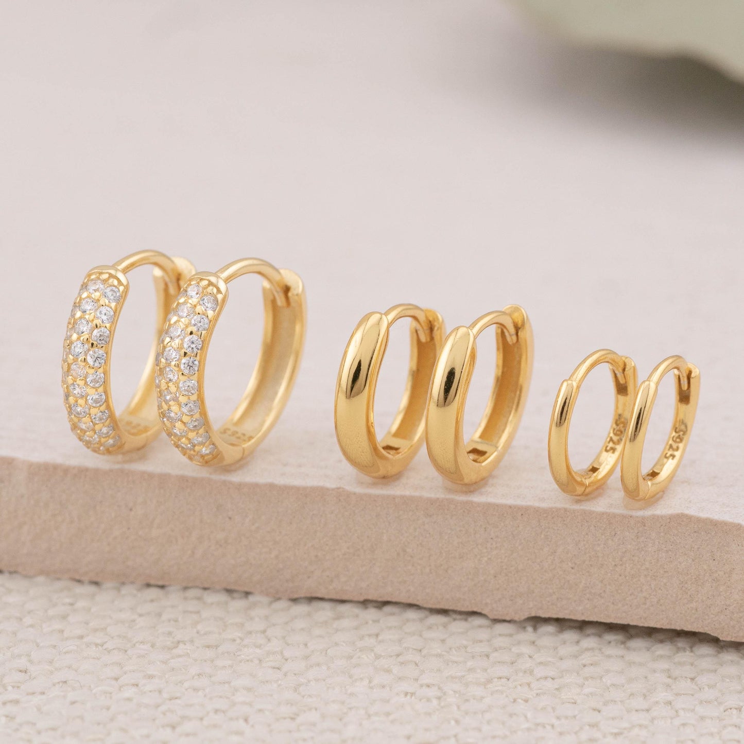 2 or 3 Pairs pave huggie hoop set