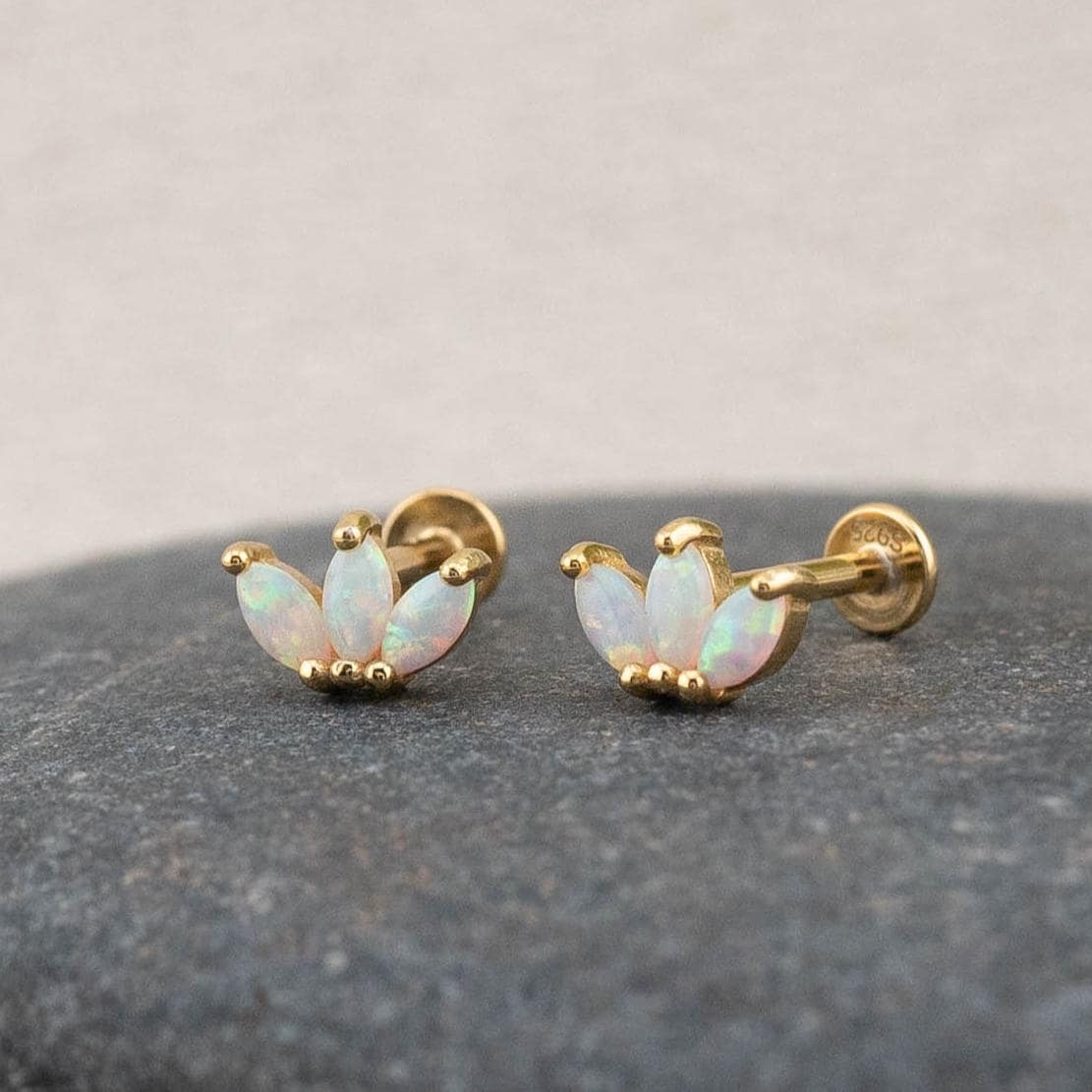 Tiny opal flatback earrings piercing set