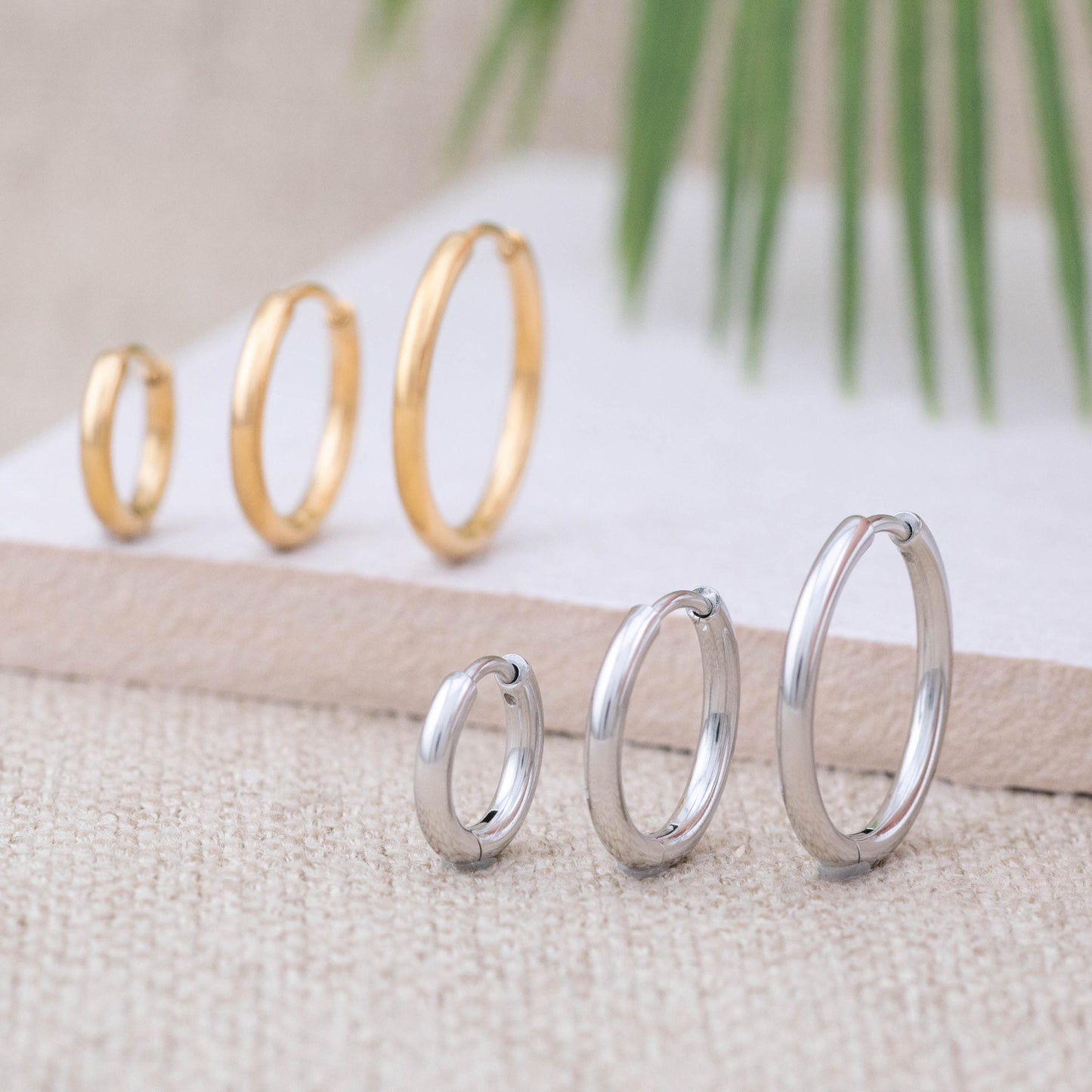 3 pairs silver hoop earrings set