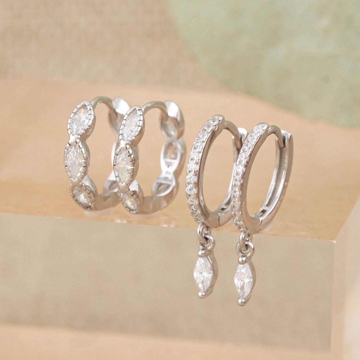 Dainty diamond huggie hoop gift set