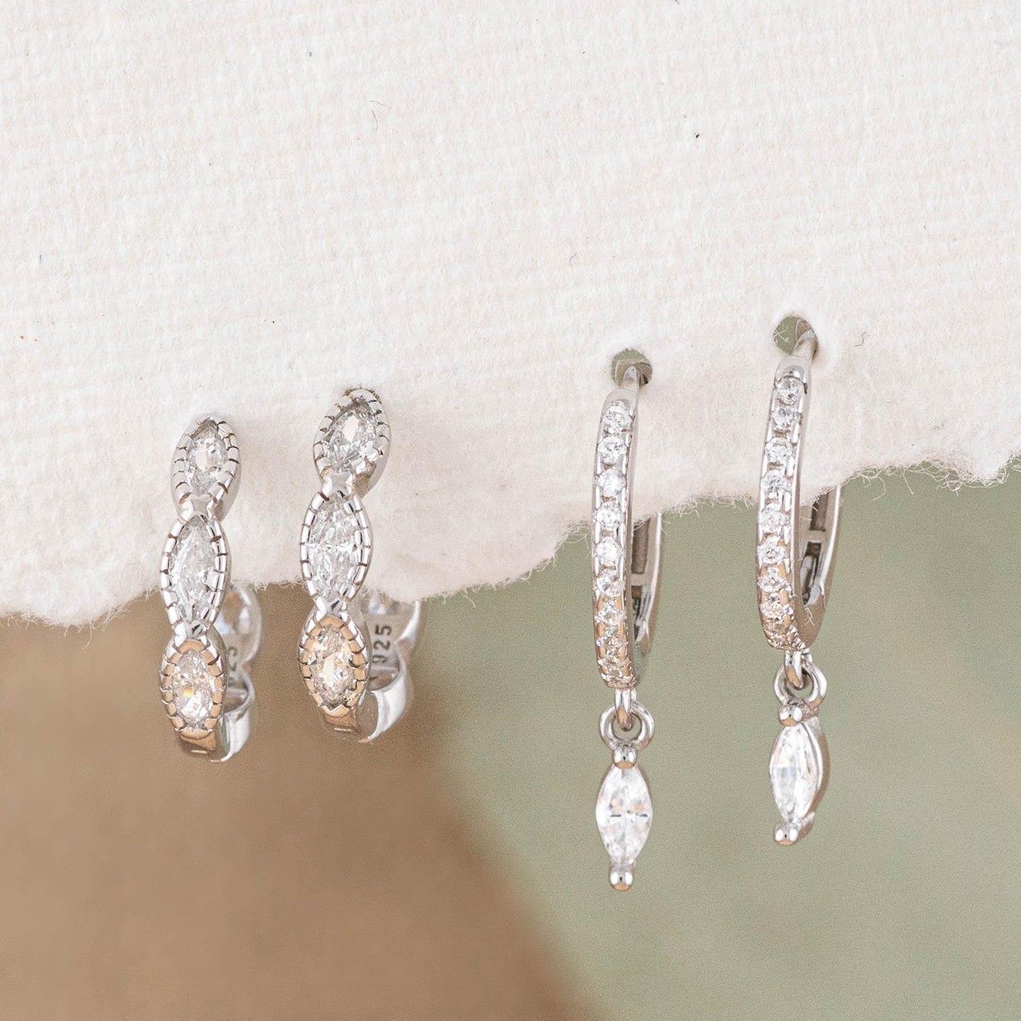 Dainty diamond huggie hoop gift set