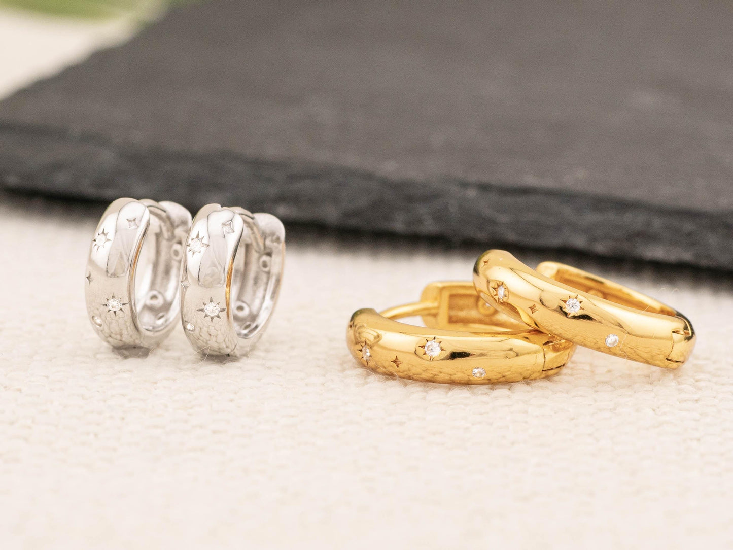 Celestial small huggie hoop earrings