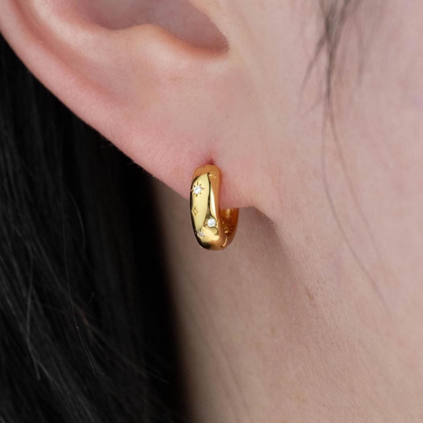 Celestial thick huggie hoop earrings