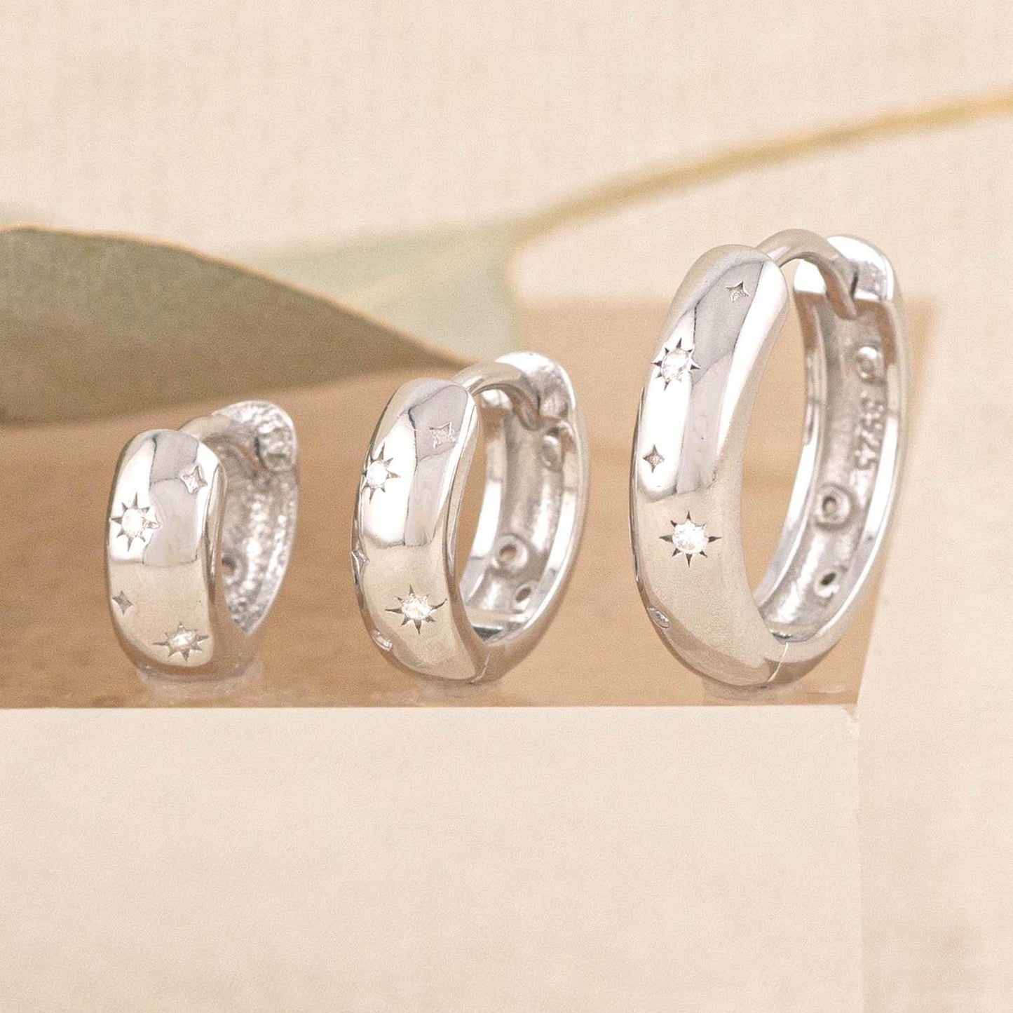 Celestial small huggie hoop earrings