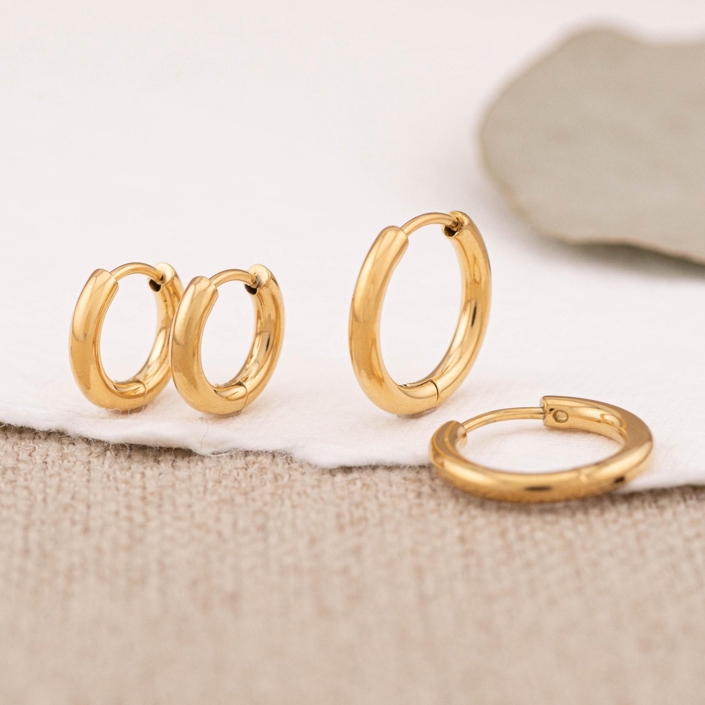 2 or 3 pairs thick gold stacking hoop set
